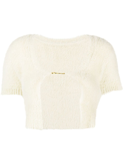 Jacquemus Cropped Open Logo-front Cardigan In Neutrals