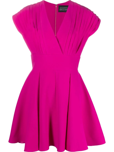 Giovanni Bedin Sleeveless Mini Dress W/ Pleated Details In Fucsia