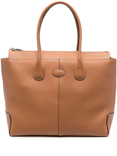 Tod's Logo-patch Leather Tote Bag In Brown