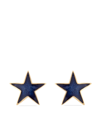 Pre-owned Susan Caplan Vintage 1990s Enamel Star Clip-on Earrings In Blue