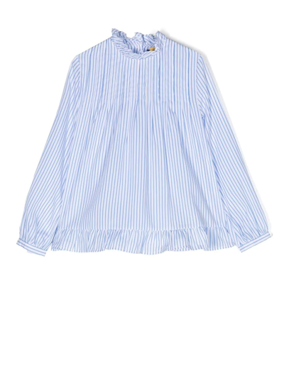 Ralph Lauren Striped Frilled-neck Top In 蓝色