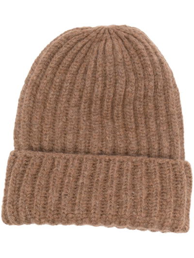 Malo Ribbed-knit Beanie Hat In Brown