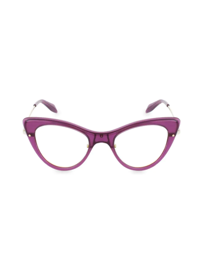 Alexander Mcqueen Women's 48mm Cat Eye Eyeglasses In Purple