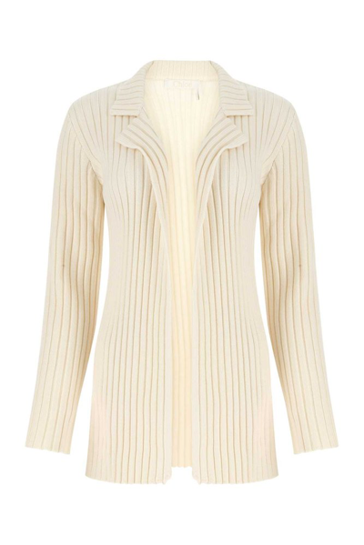 Chloé Vertical Ribbed Knit Cardigan In Cream