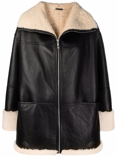 Totême Black Signature Shearling Jacket In Black,off-white