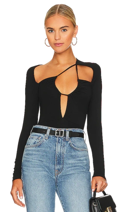 Superdown Aranza Ruched Bodysuit In Black