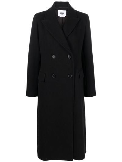 Msgm Double Breasted Coat In Black