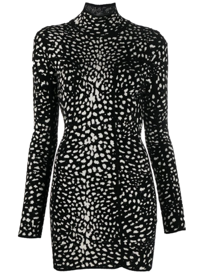 Roberto Cavalli Leopard Jacquard Mini Dress In Black