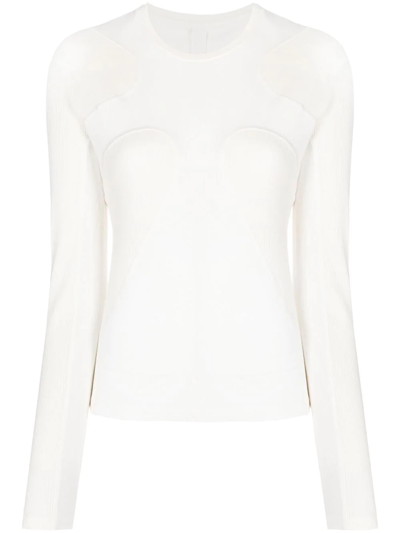 Dion Lee Ribbed-detail Long-sleeved T-shirt In Weiss