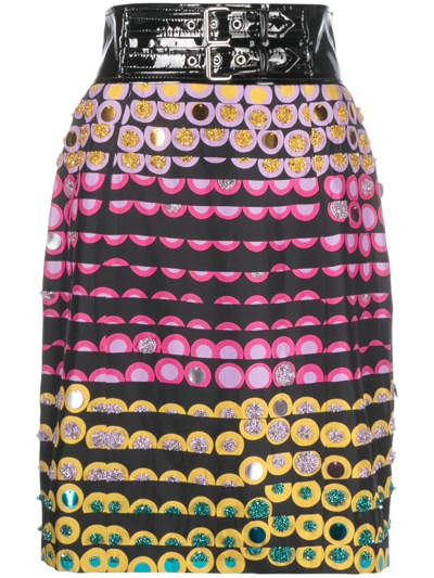 Moschino Women's Vinyl Waist & Glitter Polka-dot Skirt In Fantasy Print Black