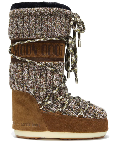 Moon Boot Icon Knitted Snow Boots In Brown