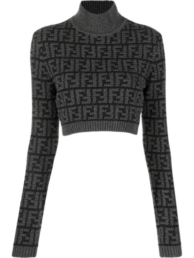 Fendi Ff Logo-pattern Cashmere Top In Black
