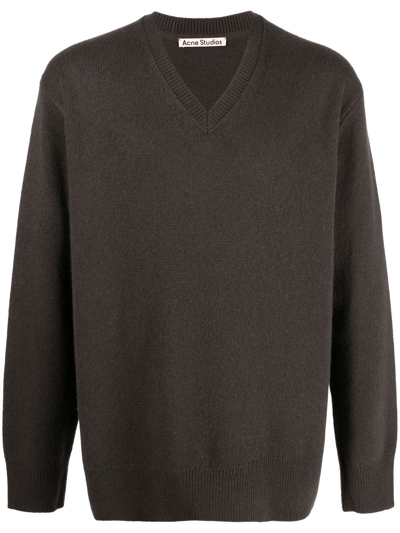 Acne Studios V-neck Wool Cashmere Jumper In Coffee Brown