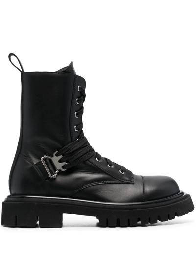 Moschino Lace-up Leather Ankle Boots In Schwarz