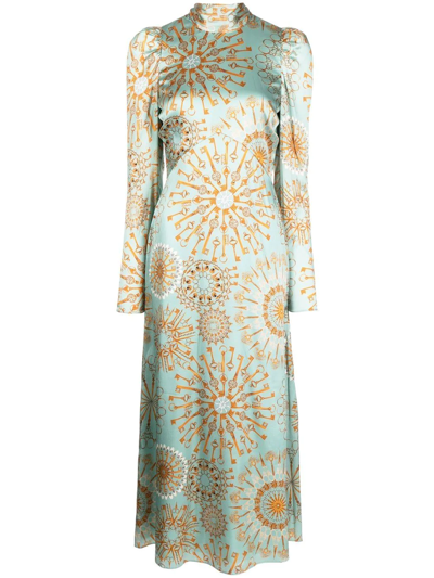 Temperley London Celadon Roxanne Print Tie Dress In Grün