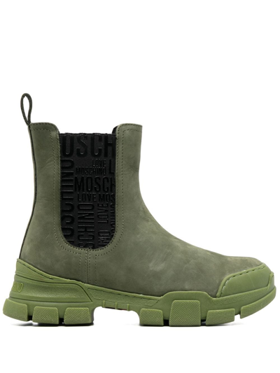 Love Moschino Suede Elasticated Boots In Green