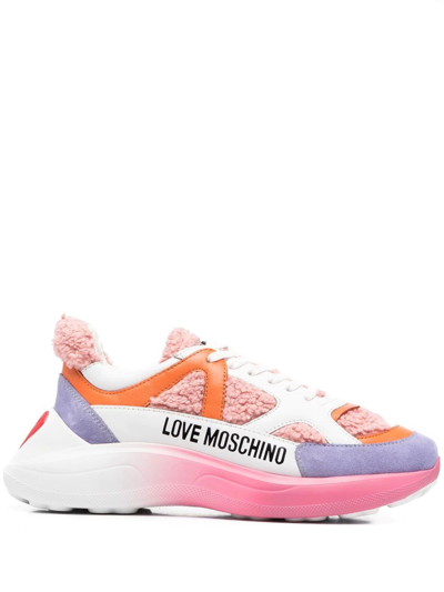 Love Moschino Shearling-upper Low-top Sneakers In White