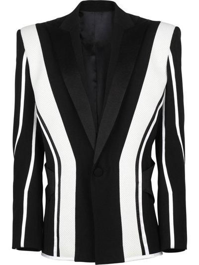 Balmain Stripe Mesh-panelled Blazer In Black
