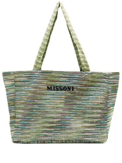 Missoni Embroidered-logo Cotton Tote-bag In Grün