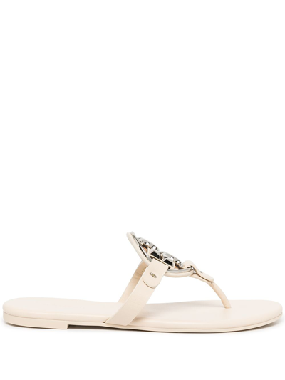 Tory Burch Miller Logo-plaque Sandals In Grey