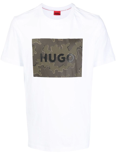 Hugo Dulive Camouflage-logo T-shirt In White
