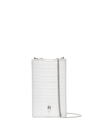 Alexander Mcqueen Crocodile-effect Leather Phone Bag In Nude