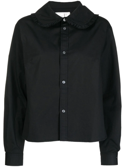 Chocoolate Ruffled Peter Pan Collar Shirt In Schwarz