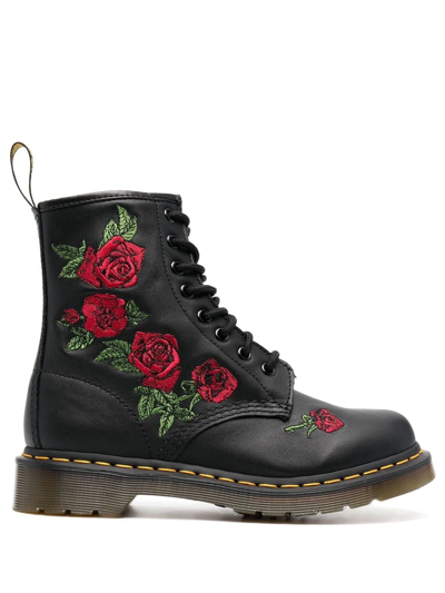 Dr. Martens 1460 Vonda Floral Leather Lace Up Boots In Black