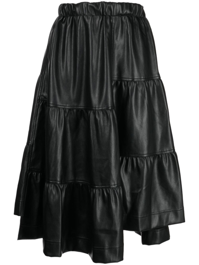 B+ab Faux-leather Tiered Midi Skirt In Black