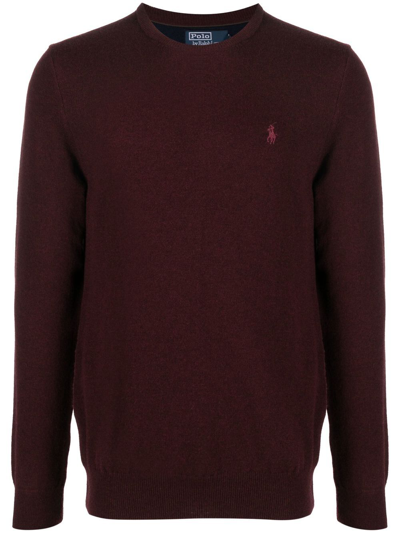 Polo Ralph Lauren Bordeaux Crewneck Sweater With Pony Logo Embroidered On The Front In Red