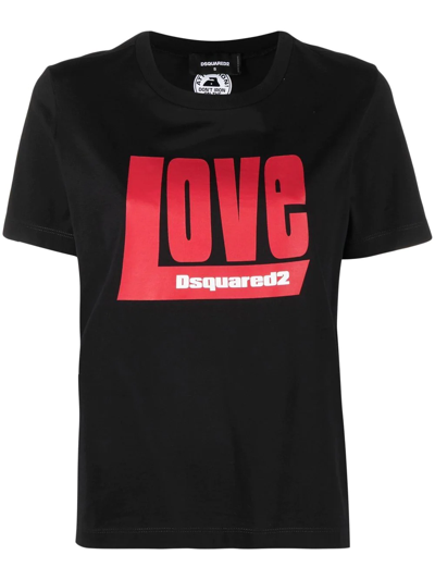 Dsquared2 Love Print Cotton T-shirt In Black