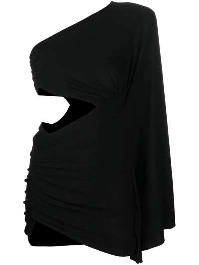 Alexandre Vauthier One-shoulder Flared-sleeve Mini Dress In Black