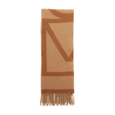 Totême Monogram Jacquard Wool Scarf In Camel Monogram