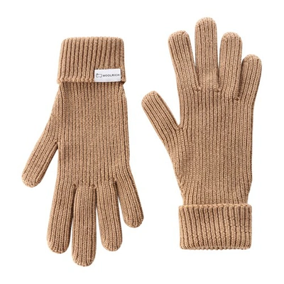 Woolrich Ribbed Gloves In Merino Wool In Dark_camel