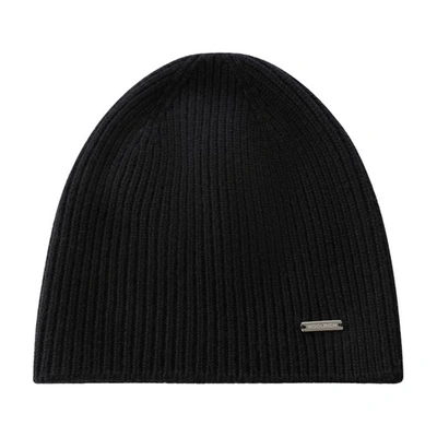 Woolrich Cashmere Ribbed Beanie In Black