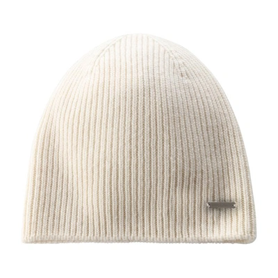 Woolrich Cashmere Ribbed Beanie In Milky Cream