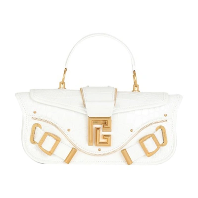 Balmain Blaze Croc-embossed Pouch Crossbody Bag In Blanc