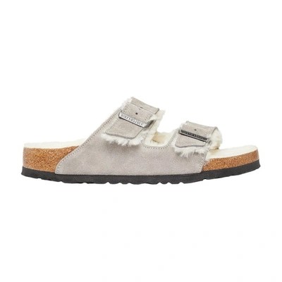 Birkenstock Arizona Shearling Sandals In Stone Coin