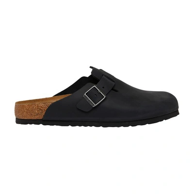 Birkenstock Boston Bs Oiled Leather Slides In Black