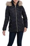 LONDON FOG FAUX FUR TRIM HOODED WATER-RESISTANT PUFFER JACKET