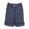 Balmain Cotton Blend Tweed Denim Mini Shorts In Multi Bleu