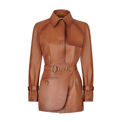 Fendi Shaded Leather Jacket With Detachable Belt In Marron