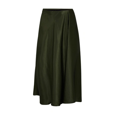 Max Mara Leisure Coimbra Wrap-effect Satin Midi Skirt In Verde Oliva