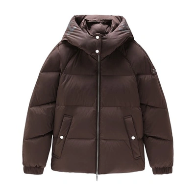 Woolrich Alsea Puffer Jacket With Detachable Hood In Soil Brown
