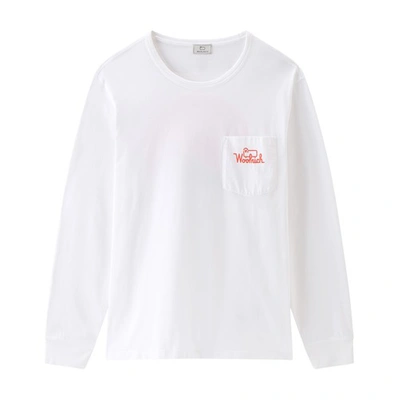 Woolrich Long Sleeves Foundation T-shirt In Bright White