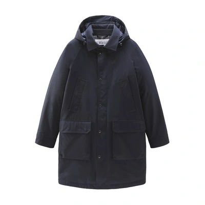 Woolrich Authentic Coat With Raglan Sleeves In Melton Blue