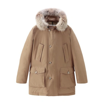 Woolrich Arctic Parka With Detachable Fur In Gold Khaki