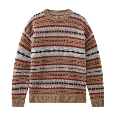 Woolrich Fair Isle Crew Neck Jumper In Dark Camel