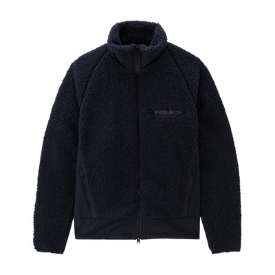 Woolrich Recycled Wool Sherpa Hybrid Jacket In Melton Blue