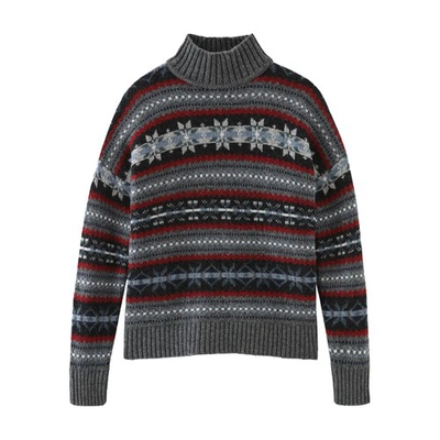 Woolrich Fair Isle Turtleneck Jumper In Charcoal